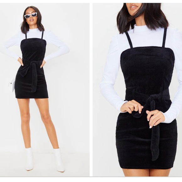 EUC PrettyLittleThing Black Cord Tie Denim Dress US 2 - Picture 4 of 9